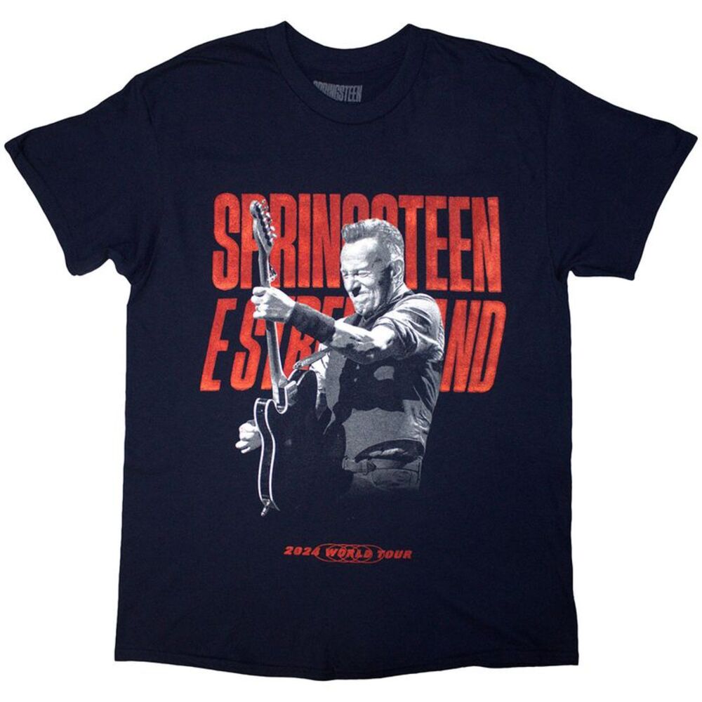 Bruce Springsteen Unisex Adult Tour �'24 Guitar Photo Back Print T-Shirt / Navy
